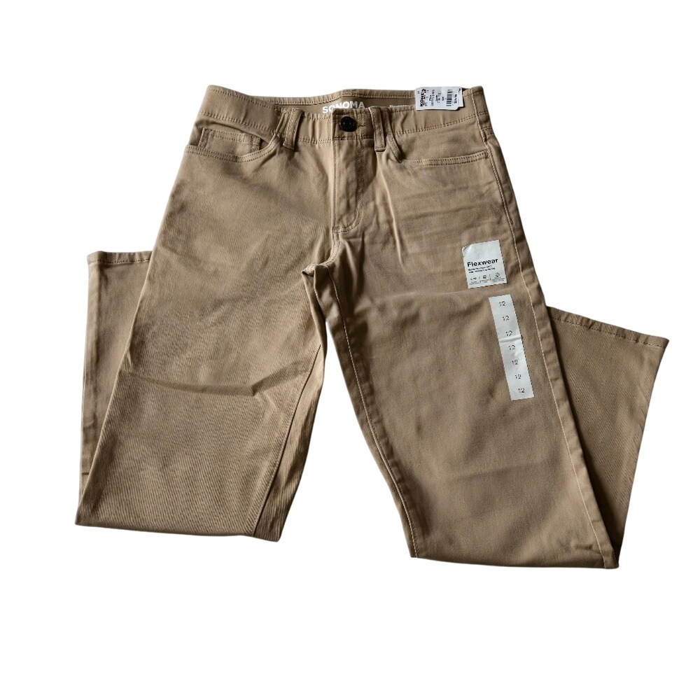 Boys 12 Sonoma Flexwear Tan Straight Leg Pants NWT Stretch Durable